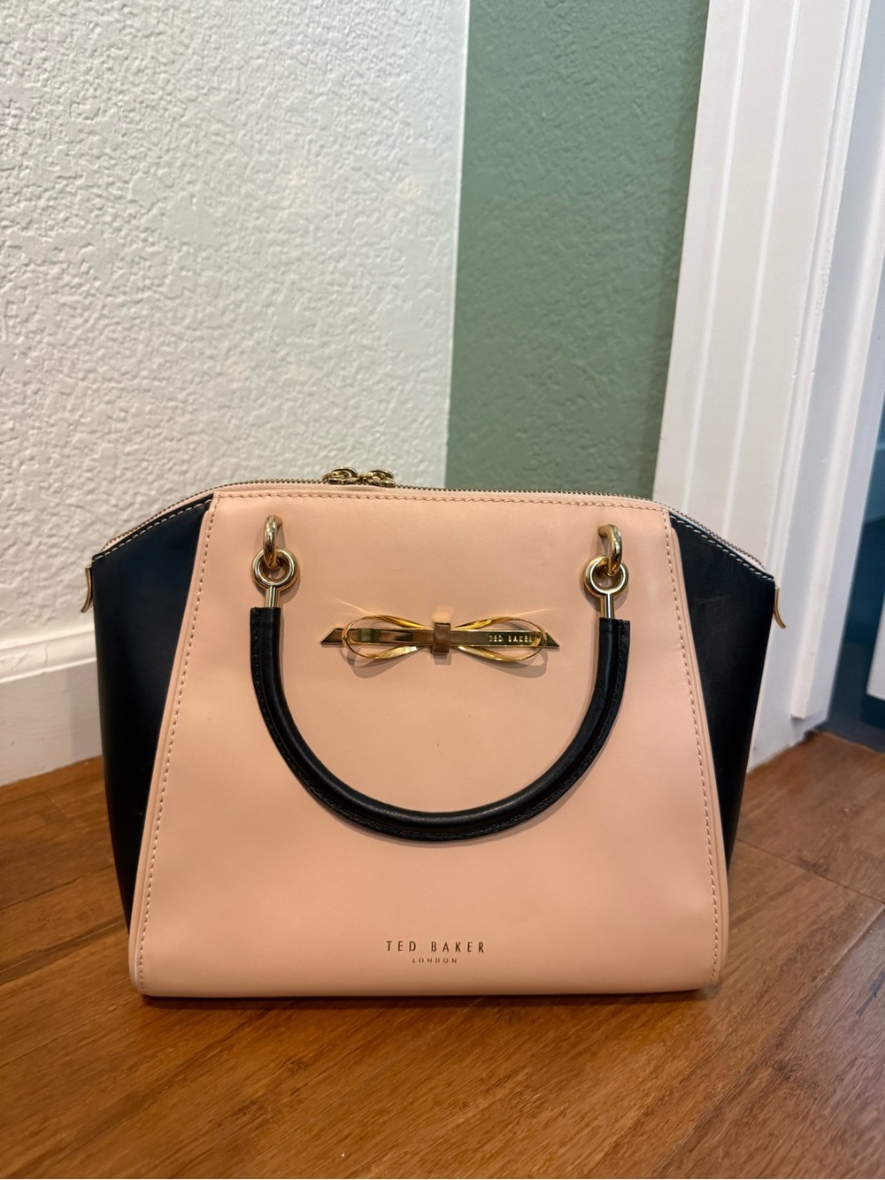 Ted Baker Peach and Black Leather Bow Mini Satchel